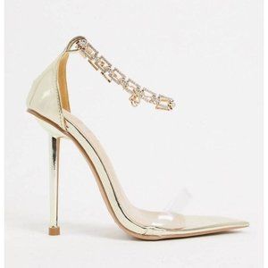 Asos Simmi London Gold Rhinestone Anklet Stiletto Heels Sz 9
